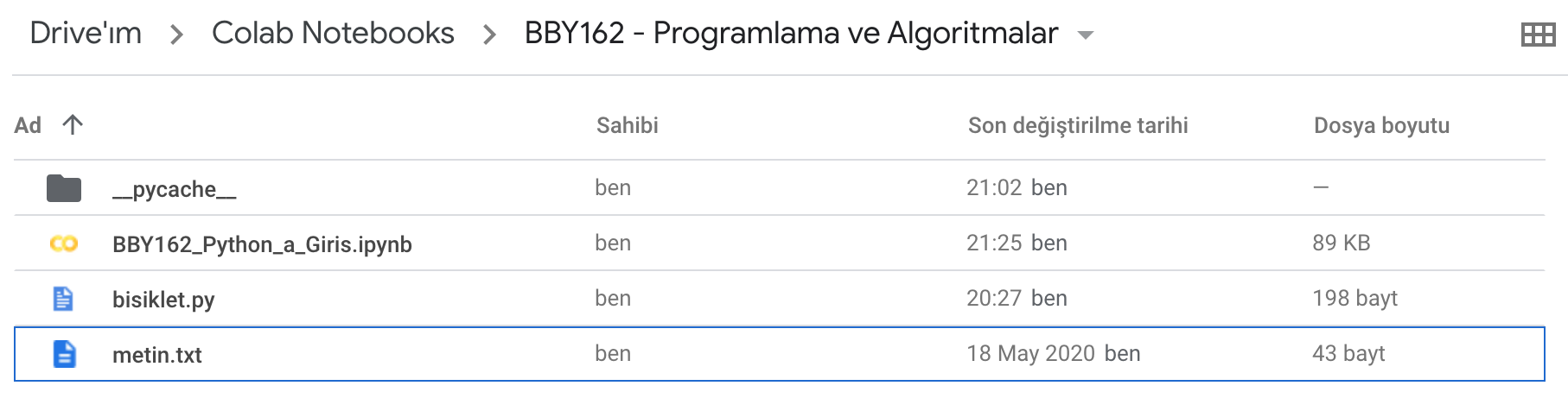Google Drive Colab Klasörü